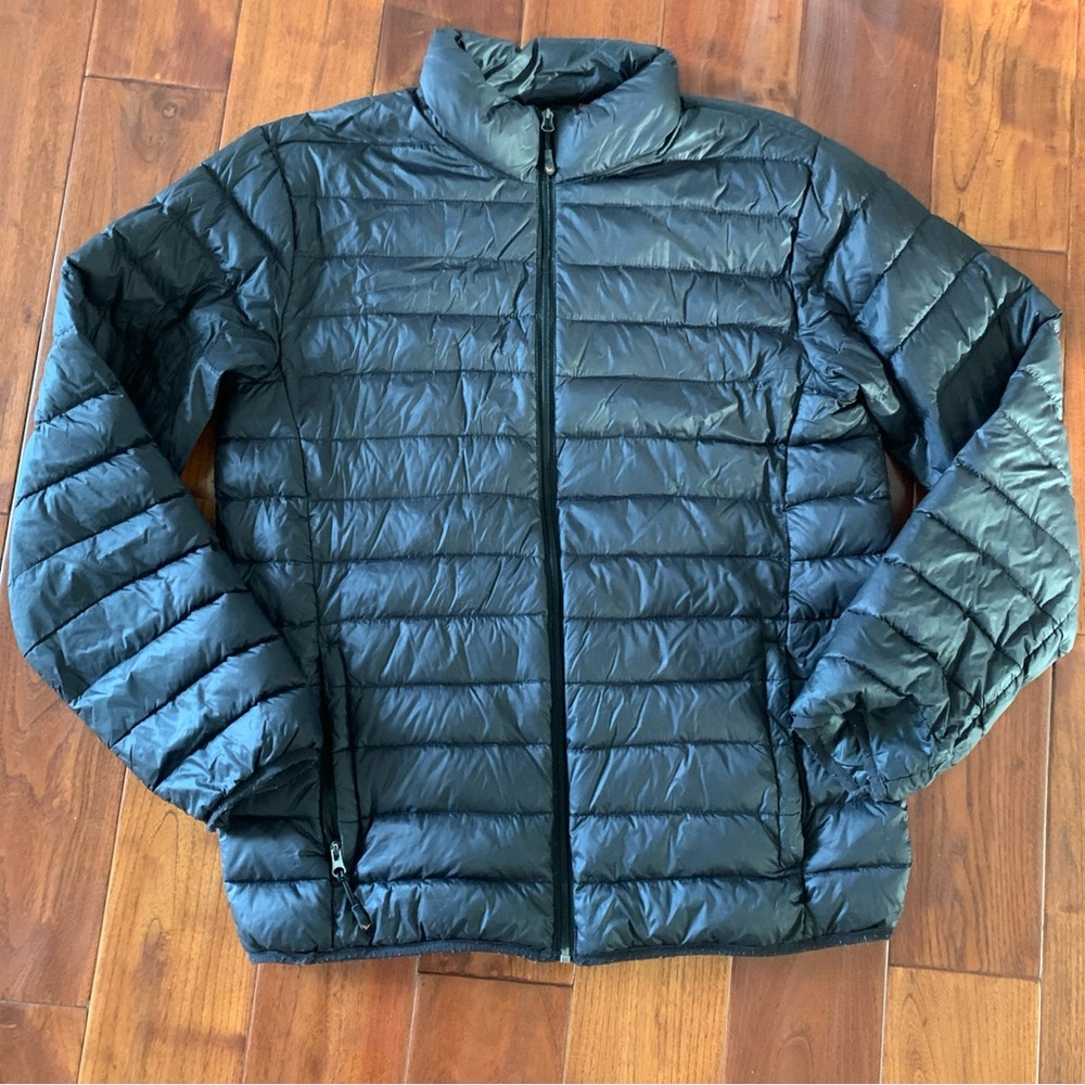 Hawke & Co Jacket Packable Quilted Nylon Duck Down Puffer Full Zip Black Mens L